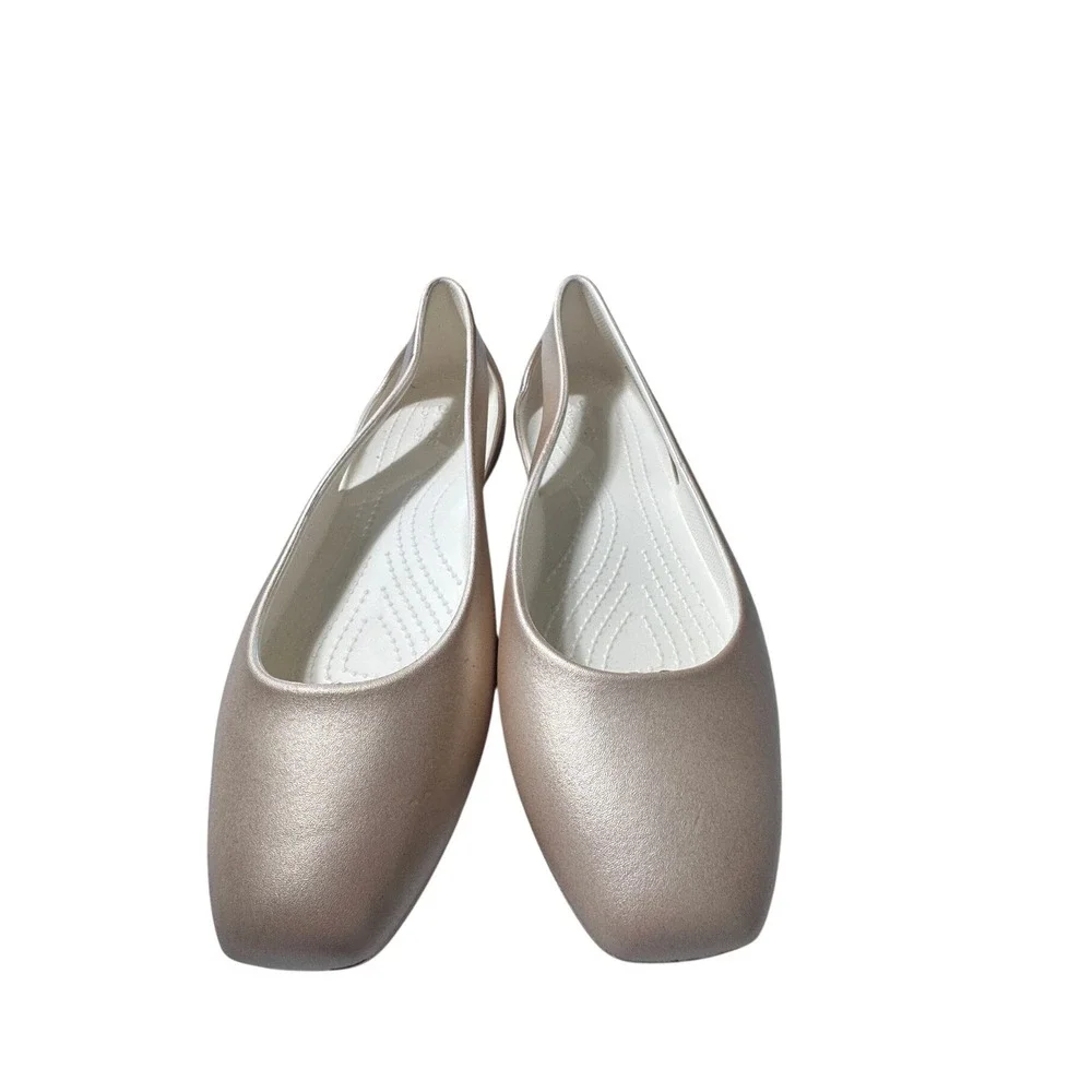 Crocs Sloane Flats Womens 11 Gold Metallic Square Toe Ballet Core Chic